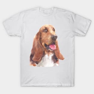 Tricolor Basset Hound Watercolor Art T-Shirt